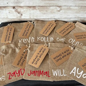 Custom Personalized Burlap Favor Bags – Ideal for Weddings, Birthdays, and Party Favors – 4x6 Size – Choose Your Name and Color - 10pk