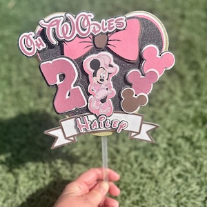 Topper na tort Oh Twodles | Różowa Minnie, dekoracja na drugie urodziny | Spersonalizowany topper z imieniem | Niestandardowy wystrój na drugie urodziny, Cowgirl Minnie