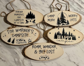 Rustic Wooden Camper Sign – RV Wall Decor, Happy Camper Gift, Camping Lover’s Wall Art, Personalized Campsite Sign