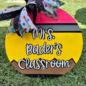 Personalized Teacher Door Hanger – Reversible Classroom Sign – Pencil and Paper Design – Custom Teacher Gift