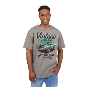Retro Vintage Motors Acid Washed Oversized Tee, Classic Car Shirt, Casual Streetwear, Perfect Gift for Car Enthusiasts