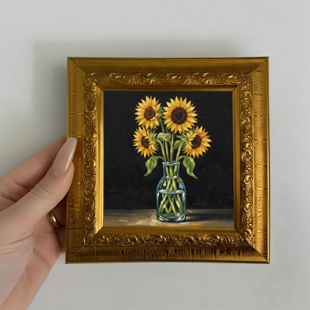 Sunflower Oil Painting Small Framed Original Art, Floral Wall Decor - Etsy