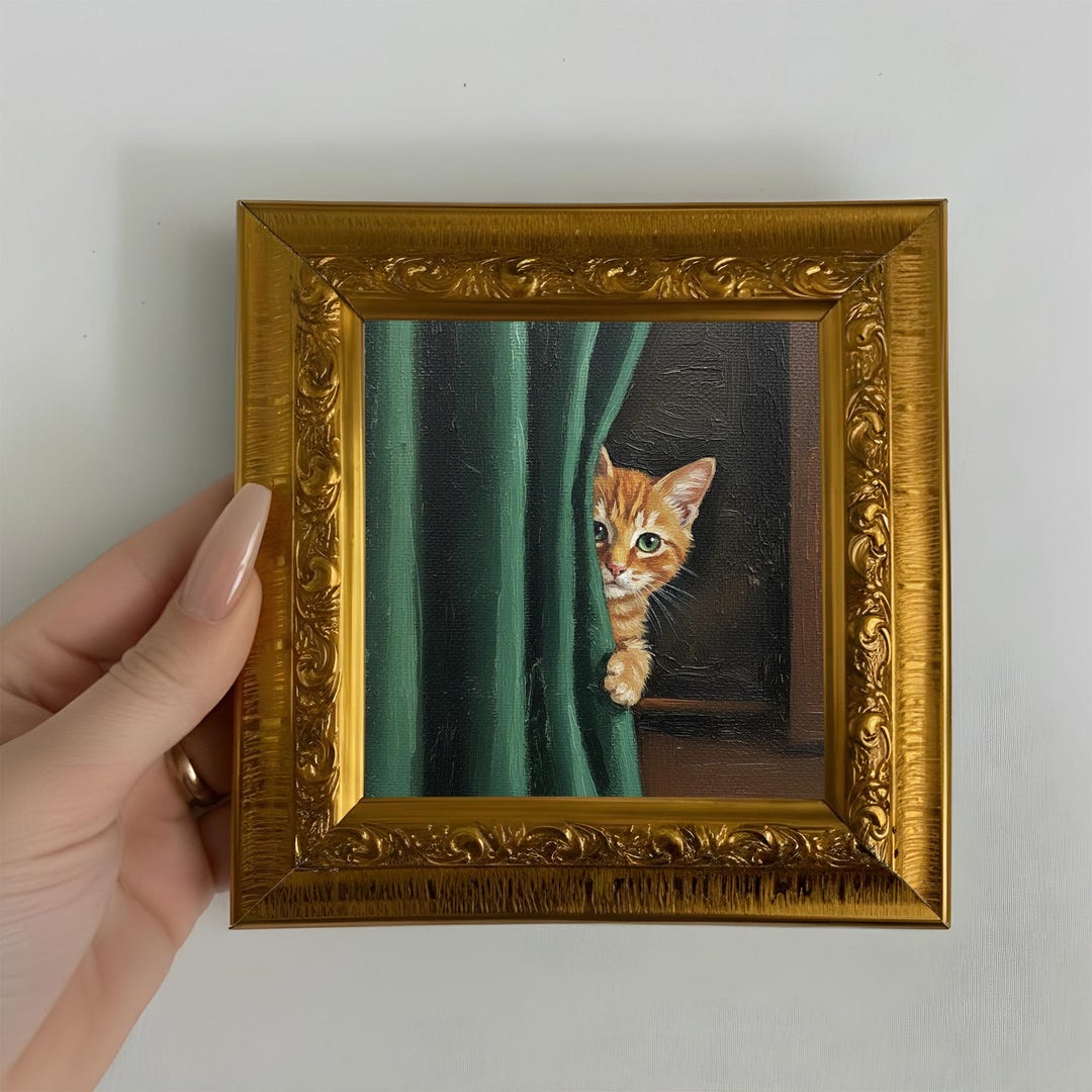 Cat Oil Painting Small Framed Original Art, Animal Arwork Wall Decor - Etsy