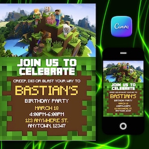 Editable Adventure Game Birthday Invitation for Boys | Editable Kids Party Evite | Mobile Evite For Kids  | Instant Download Canva