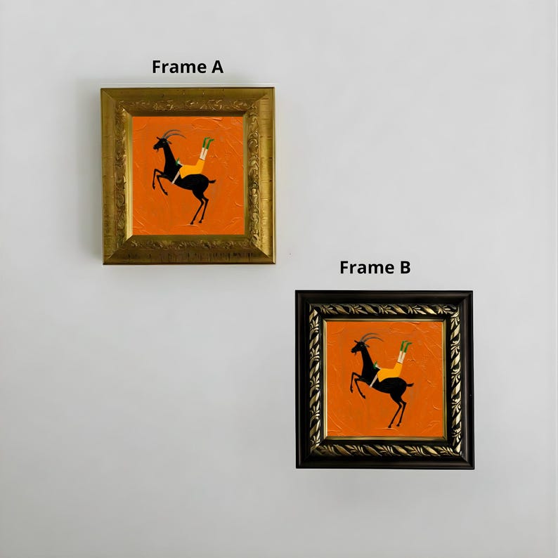Goat Frame Round Goat Oil Painting, Small Framed Original Wall Art Animal Artwork Wall ...