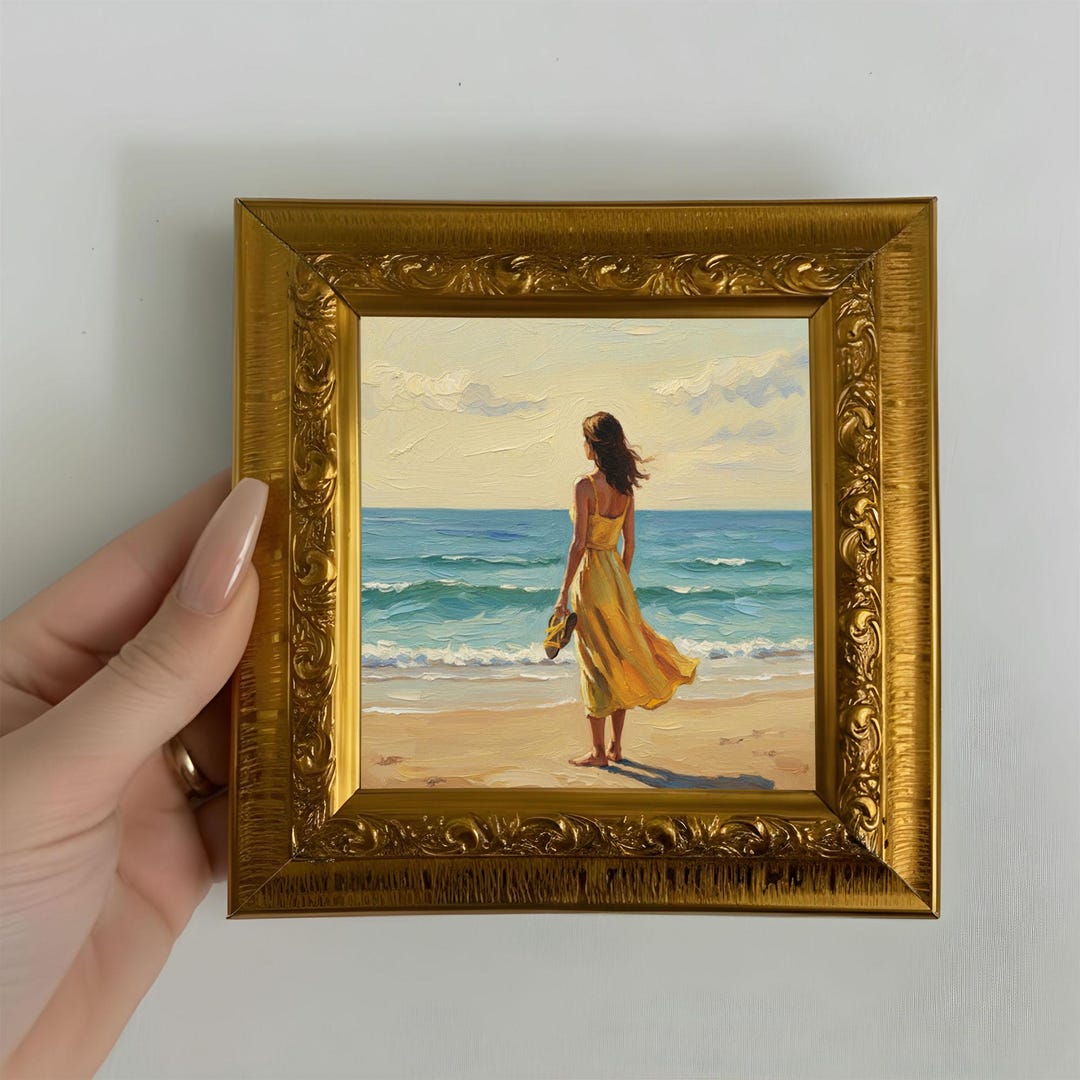Original Woman on Beach Oil Painting Mini Canvas Seascape Wall Art - Etsy