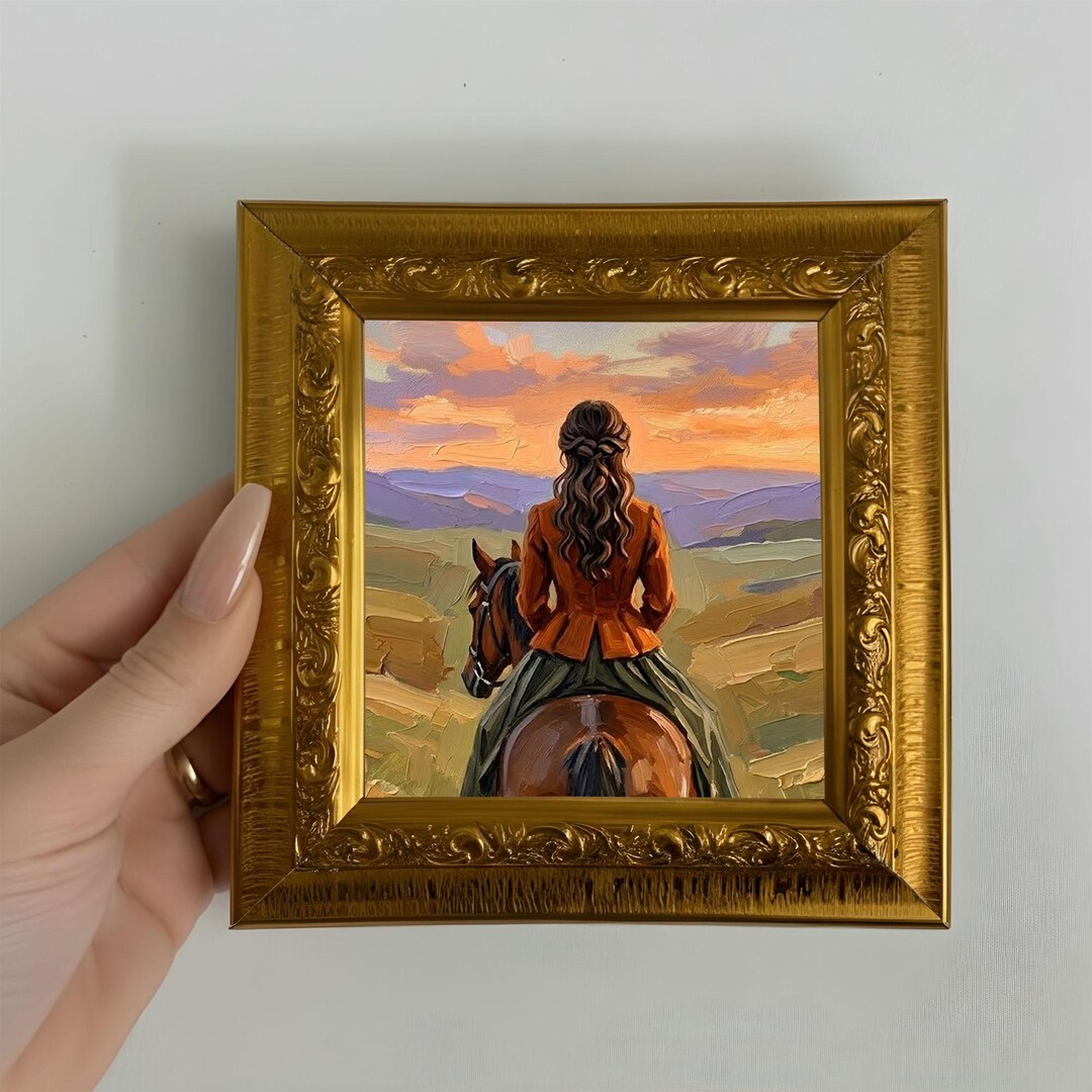 Woman Riding Horse Oil Painting Original Mini Canvas Wall Art Landscape ...
