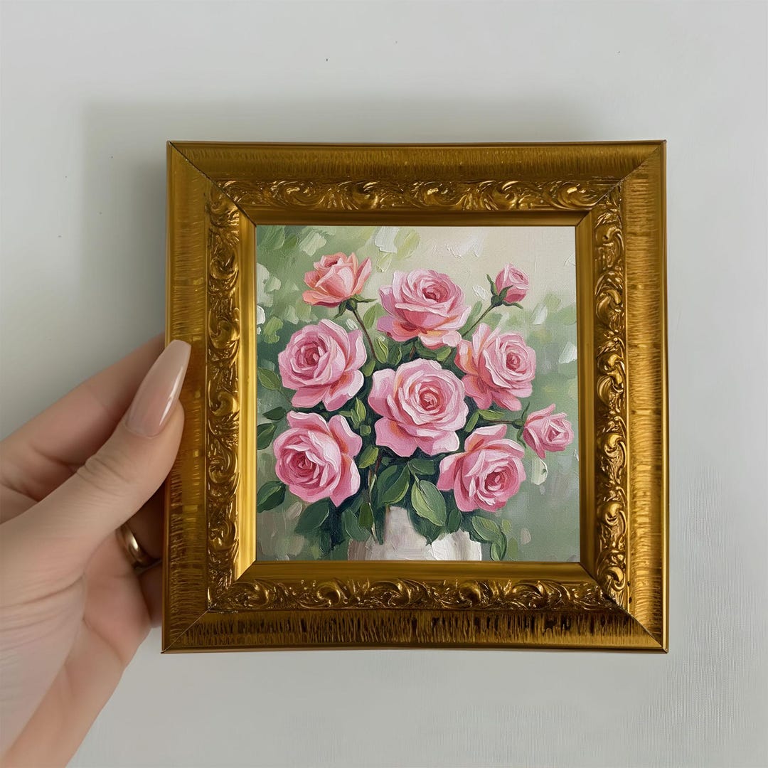 Original Pink Rose Oil Painting Floral Canvas Wall Art - Etsy