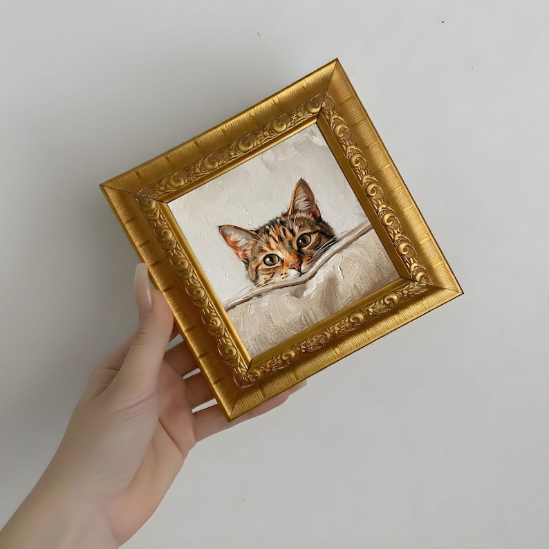 Cat Oil Painting Small Framed Original Art Animal Wall Decor - Etsy