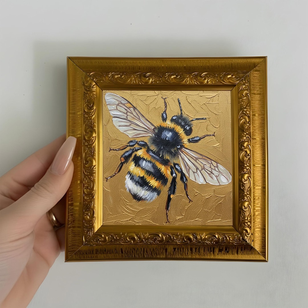Original Bee Oil Painting, Framed Mini Canvas Artwork Wall Decor - Etsy