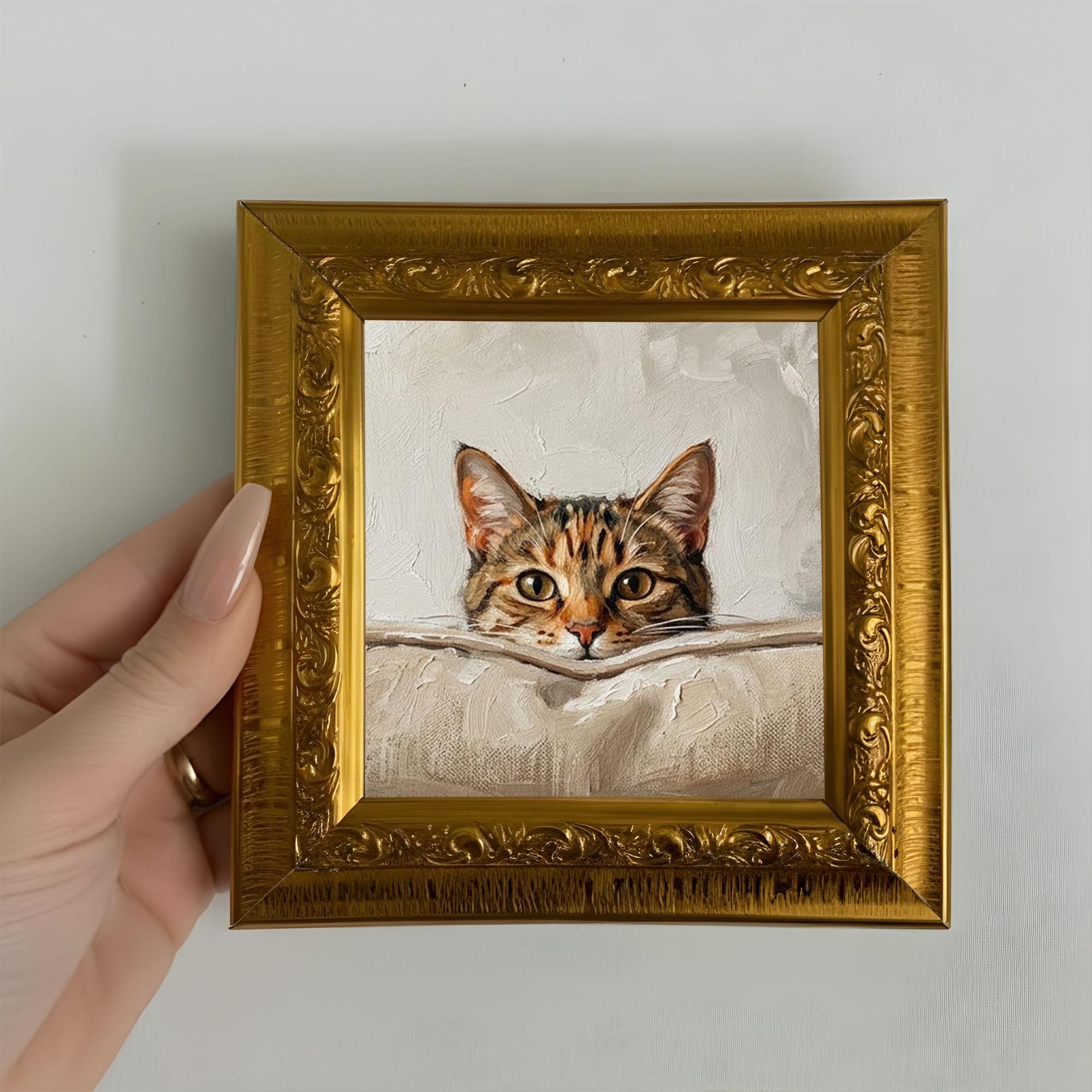 Cat Oil Painting Small Framed Original Art Animal Wall Decor - Etsy