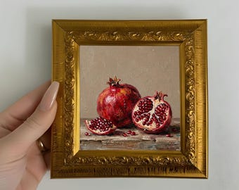 Original Pomegranate Oil Painting Small Framed Art Kitchen Wall Decor