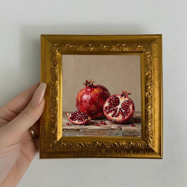 Original Pomegranate Oil Painting Small Framed Art Kitchen Wall Decor