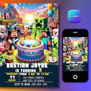 Invito di compleanno divertente per ragazzo con tema di gioco, invito di compleanno per bambini, invito modificabile per festa di compleanno, download immediato