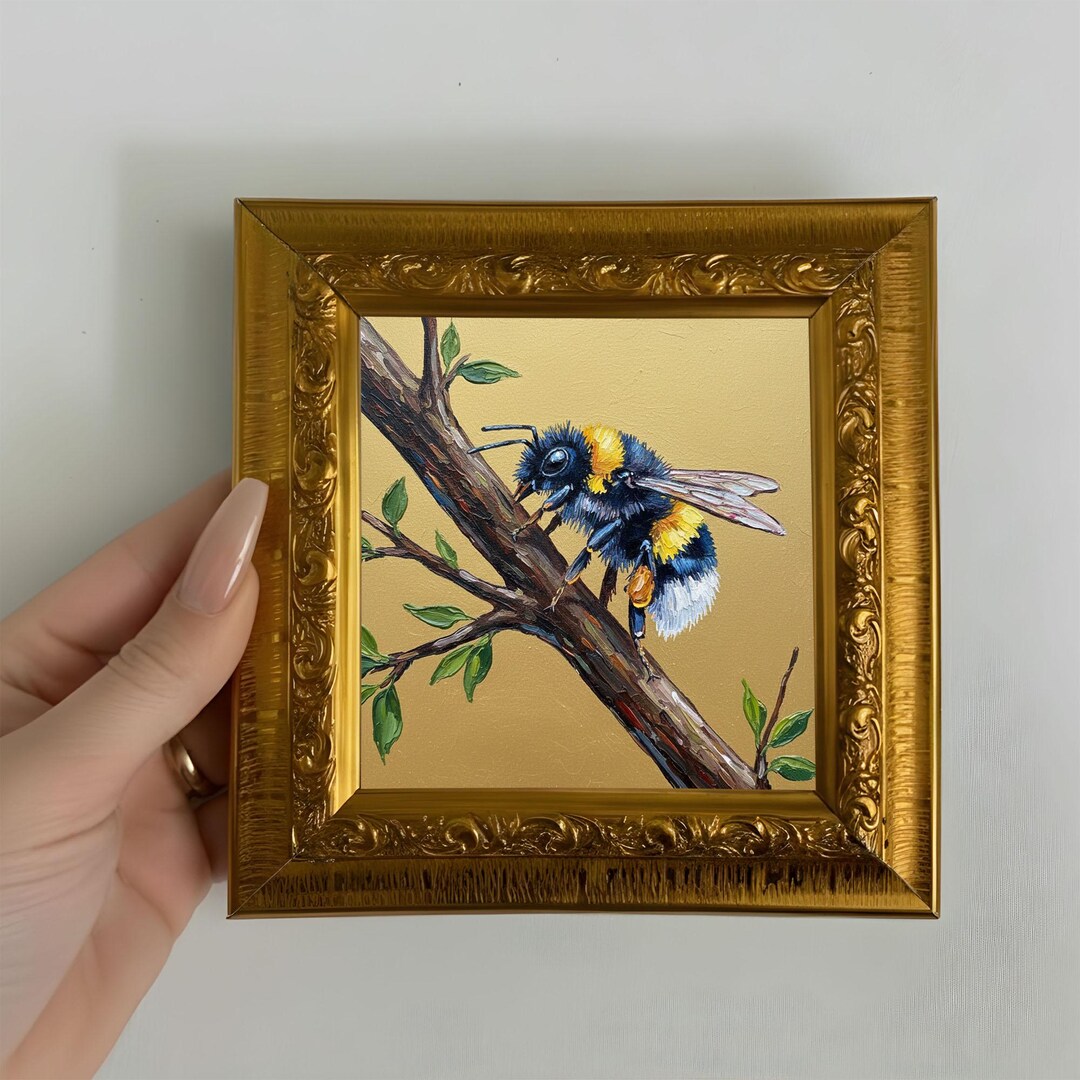 Bee Oil Painting Original Mini Animal Art, Animal Artwork Wall Decor - Etsy