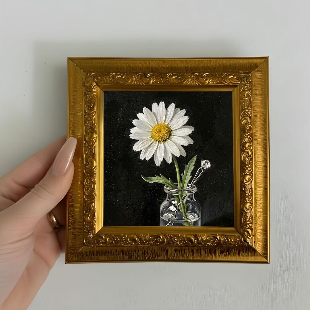 Original Daisy Flower Oil Painting Floral Art Small Framed Canvas Decor ...