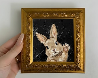 Origineel konijn olieverfschilderij konijn kunstwerk canvas kleine dieren muurkunst