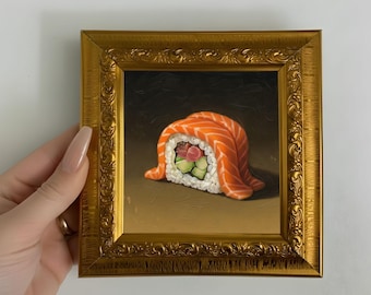 Sushi Oil Painting Small Framed Canvas Art, Food Wall Decor