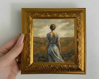 Vrouw landschap olieverfschilderij originele mini canvas muurkunst