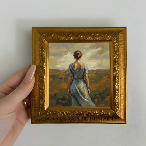 Kvinna Landskap Oljemålning Original Mini Canvas Väggkonst