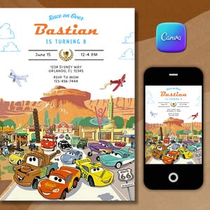 Cars Birthday Invitation Car Theme Party Birthday Mobile Invitation Party Editable Invite Invite for Birthday Instant Canva Download