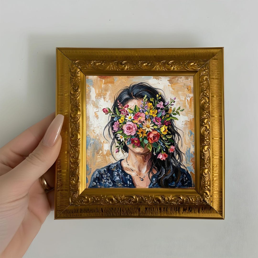 Original Floral Woman Oil Painting Mini Canvas Wall Art Girl Artwork - Etsy
