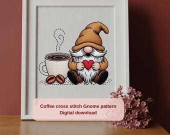 Coffee cross stitch Gnome pattern Digital download