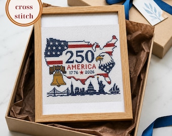 America 250 Eagle Cross Stitch Pattern, 4th of July Decor, Patriotic PDF Chart