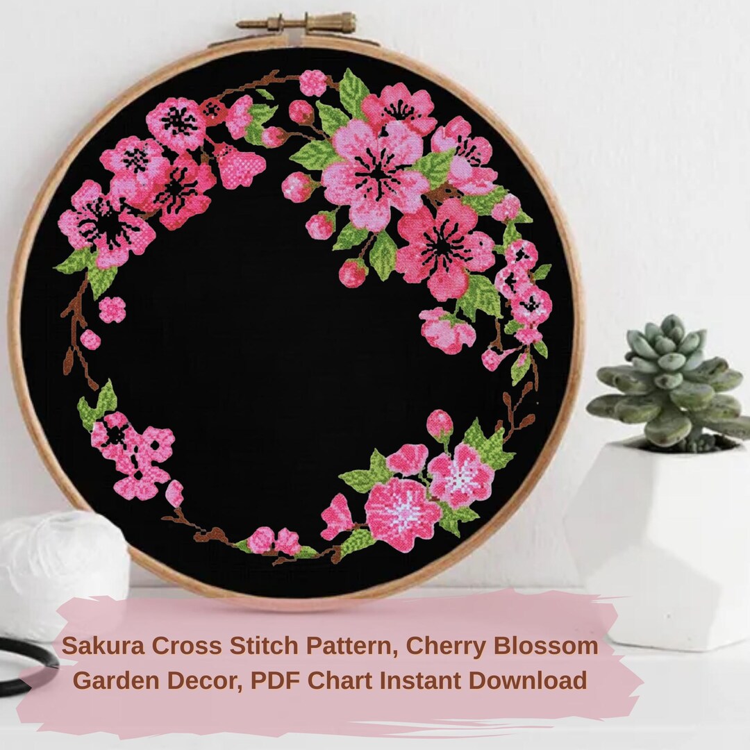 Sakura Cross Stitch Pattern, Cherry Blossom Garden Decor, PDF Chart ...