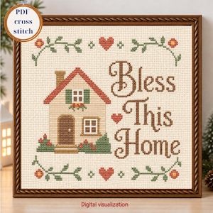Bless This Home Cross Stitch Pattern, Farmhouse Housewarming Gift, Digital PDF Chart