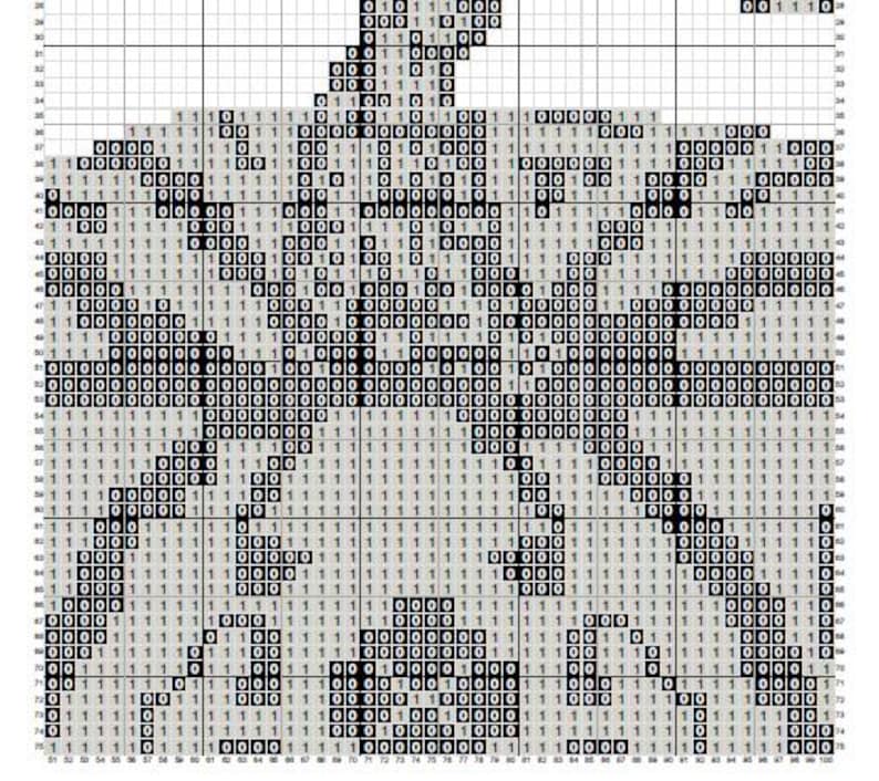 Close-up of stitches from Halloween pumpkin cross stitch design, showing chart grid and texture details.