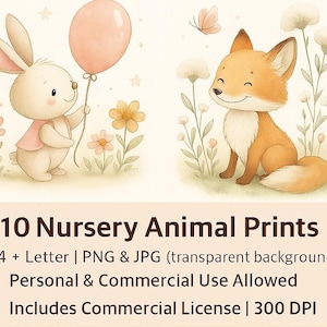Baby Animal Clipart – 10 PNG + JPG | Nursery Art | 300 DPI | Commercial Use