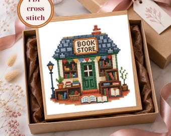 Bookstore Stitch, Cozy Bookshop Chart for Reading Nook, PDF Pattern