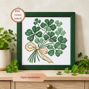 Shamrock Clover Counted Cross Stitch  PDF Pattern, Irish Blessing for St Patricks Day