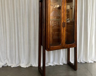 Art Deco Sculptural Walnut Curio Hutch