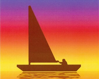 SFA Sunset Sailing digital art print sailboat boat ocean 5x7 inch nitelvr