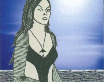 ACEO SFA Vamp 2 digital art print vampire woman night moon fog blue gothic fantasy Halloween limited edition nitelvr