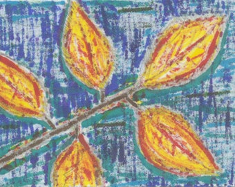 ACEO SFA Frosted Leaves Druck von Tintenmarkierer Zeichnung Batik Herbst Limitierte Auflage Kunst Nitelvr