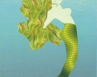 ACEO SFA Mermaid digital art print fantasy ocean green limited edition nitelvr