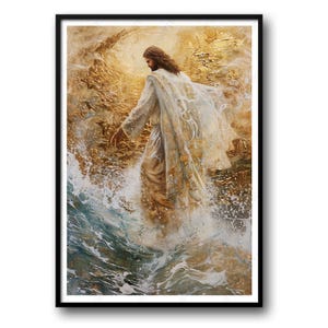 Jesus Walking on Sea | Jesus Picture | Modern Religious Wall Art | Religious Art | Digital Print | Digital Download