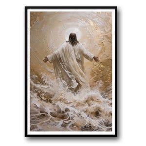 Jésus marchant sur l'eau | Téléchargement numérique | Art mural biblique | Peinture SDJ | Décoration murale chrétienne | Décoration murale SDJ