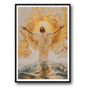 De Heiland stijgt op uit de wateren naar de hemel | Digitale afdruk | Christelijke afdrukbare kunst | Goddelijke lichtkunst | Jezusprenten | Christelijke kunst