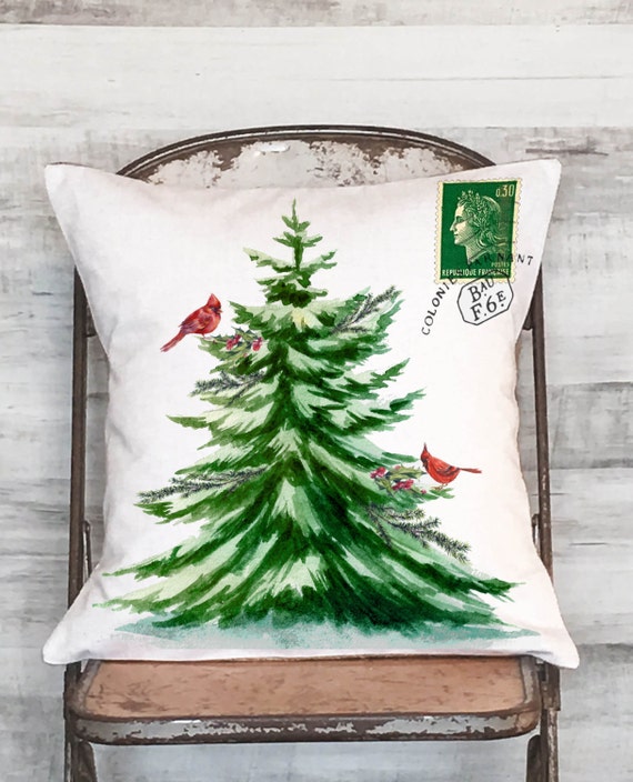 Cardinals Pillow Cover Christmas Tree Design Holiday Gift