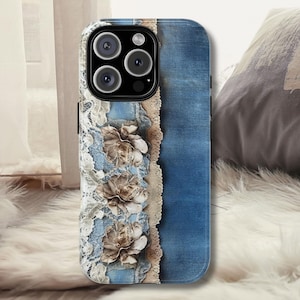 Denim & Lace Boho Floral Phone Case: Vintage Cottagecore Style Cover