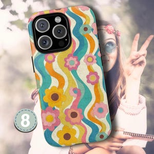 Retro Groovy Phone Case, Abstract Hippie Cell Cover, Peace & Love Case, iPhone 16 Pro Max 15 14 11 12 13 XS, Samsung S25 S24 S23 S22 S21 S20