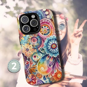 Retro Groovy Phone Case, Tie dye Hippie Cell Cover, Peace & Love Case, iPhone 16 Pro Max 15 14 11 12 13 XS, Samsung S25 S24 S23 S22 S21 S20