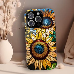 Stained Glass Sunflower Phone Case, Stained Glass Aesthetic Phone Case, Women's Gift, iPhone 16 15 14 13 12 11 Pro Max & Android