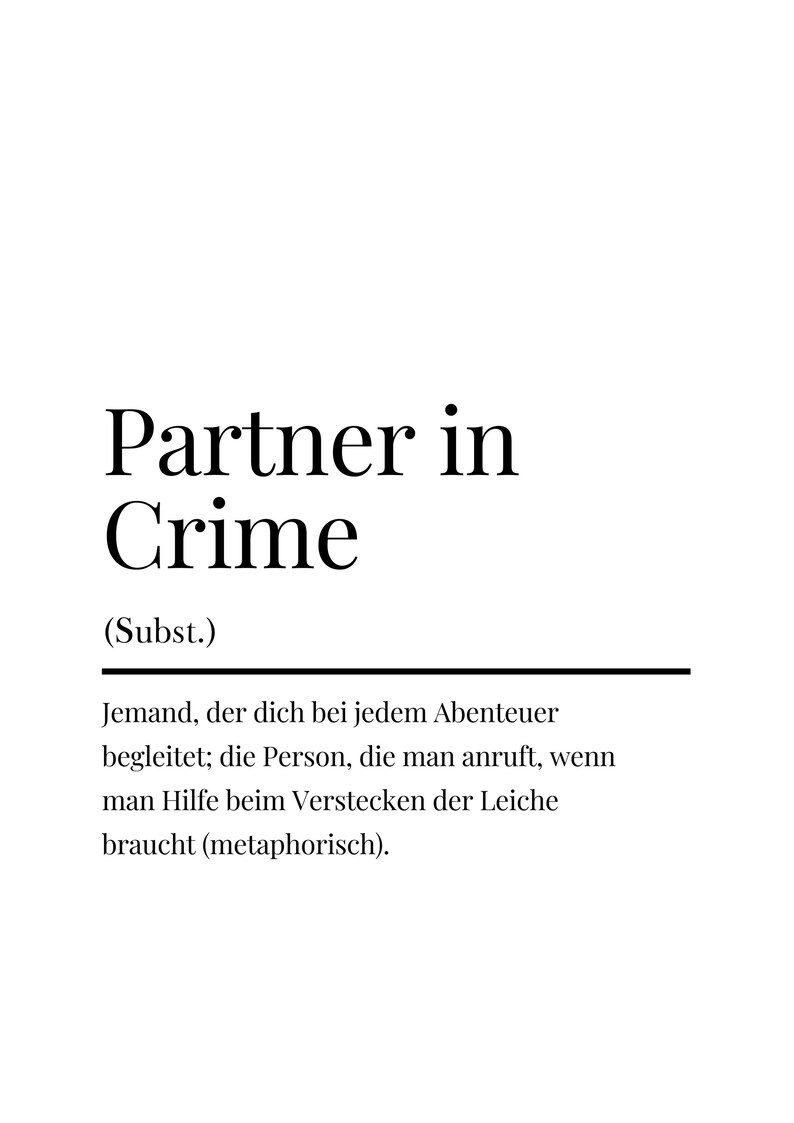 Partner in Crime Poster - Minimalist Definition Design - Gift for Best ...