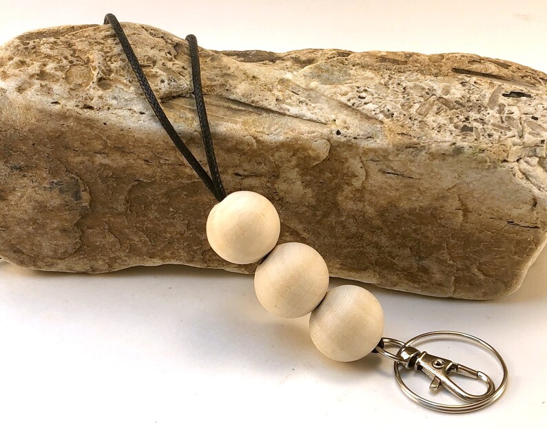 WOOD beaded ID Badge Key Holder BREAKAWAY Minimalist Lanyard