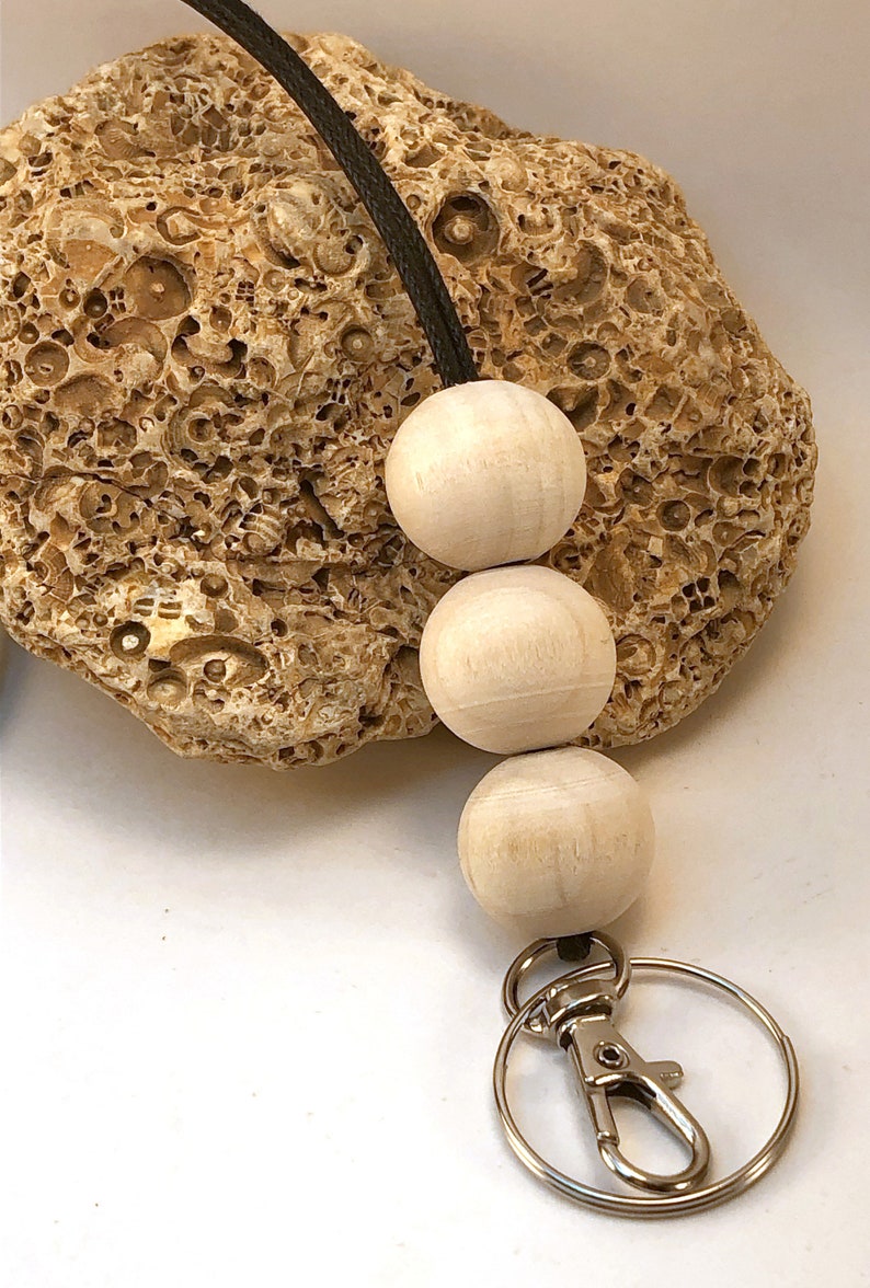 WOOD beaded ID Badge Key Holder BREAKAWAY Minimalist Lanyard